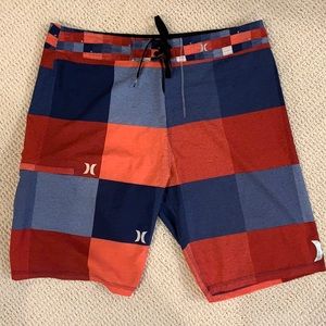 Hurley Phantom Board Shorts (Red, White, Blue, 34)